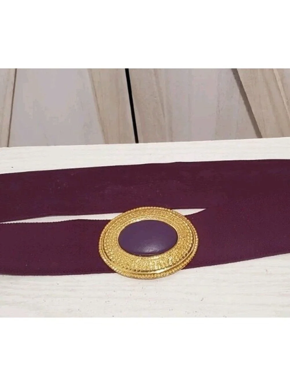 Vintage Day-Lor 80s Purple Elastic Cinch Belt L - XL Leather Buckle USA EUC